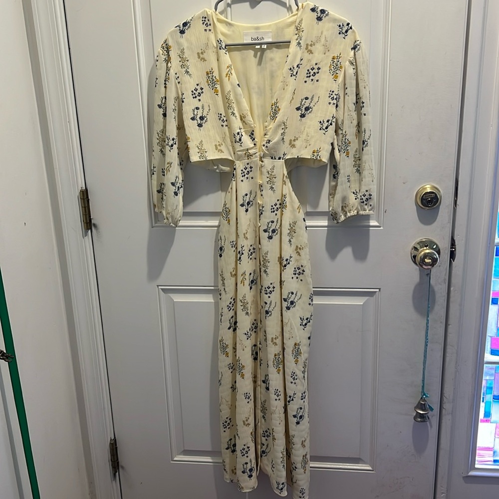 ba&sh Aris Floral Print V-Neck Cutout Midi Dress